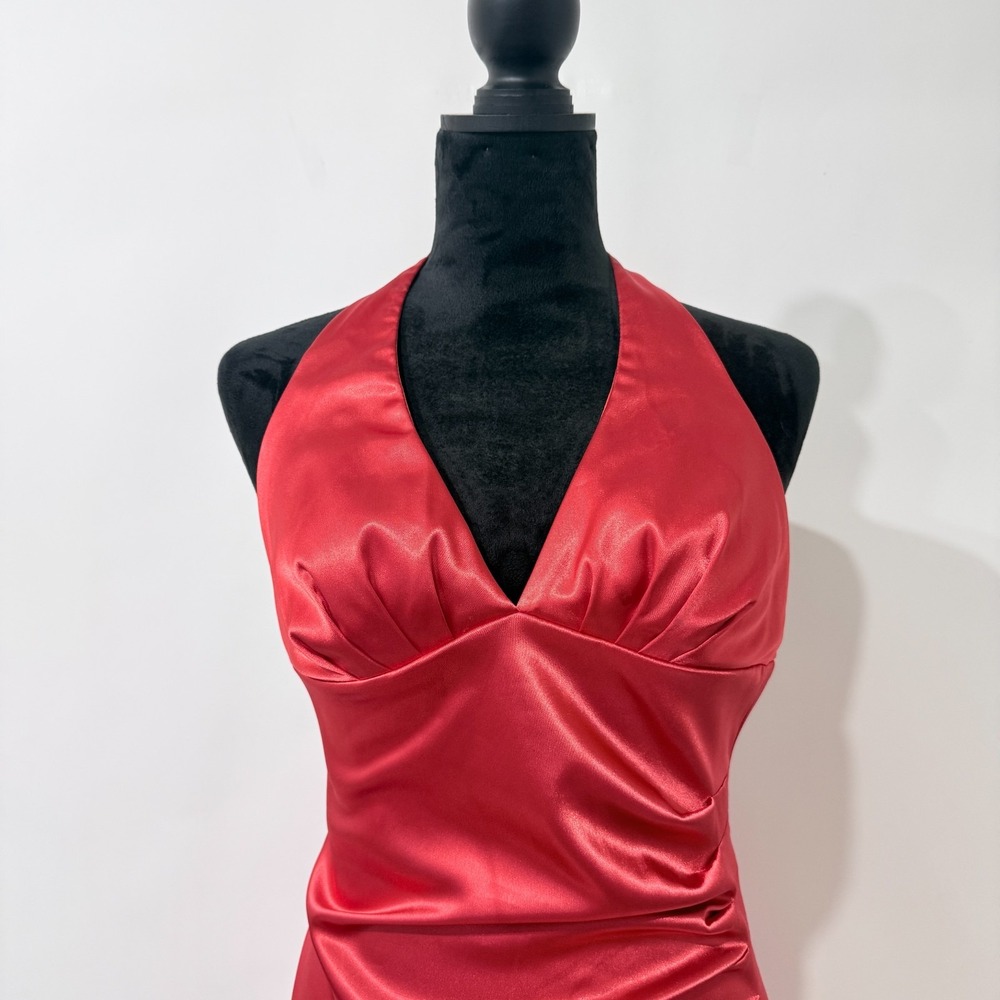 B Smart Red Satin Halter Slip Dress Size XS? Pin Up Coquette Cocktail Party - Picture 2 of 8